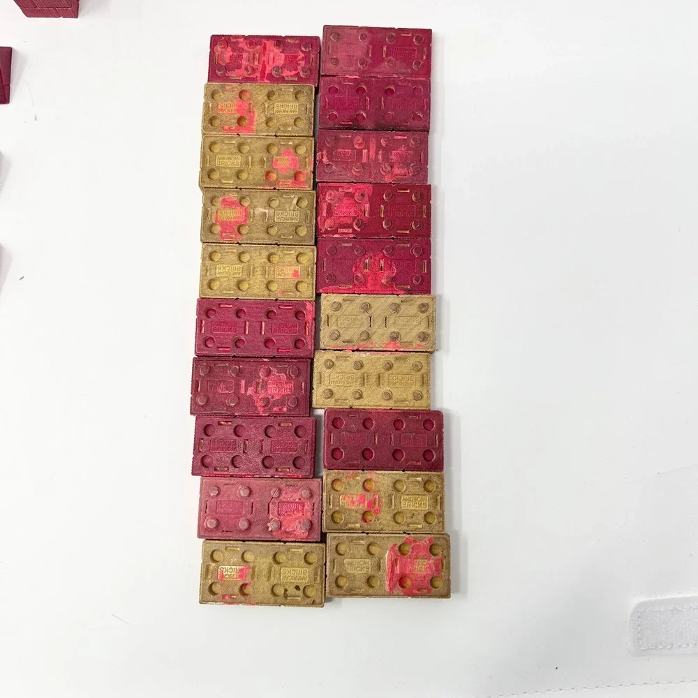 VTG American Bricks 2LB Halsam Wood Building Blocks Bulk Lot Red /Yellow USA
